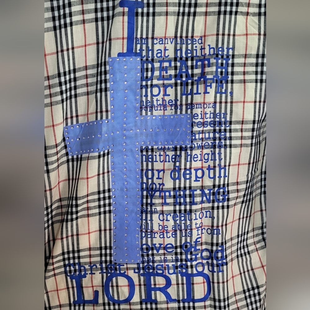 West Advanture Men's NWT Plaid Religious Graphic Button-Up LS Shirt Size Small - Picture 7 of 8